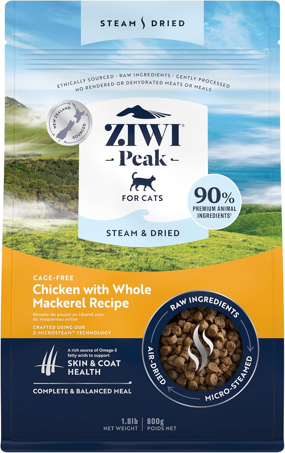 Chicken with Whole Mackerel Recipe Steam Dried Cat Food, 1.8lbs