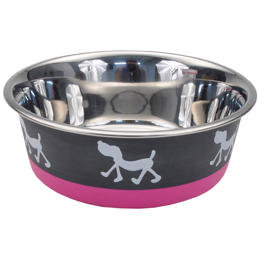 Non-Skid Pup Design Dog Bowls by Maslow, Pink